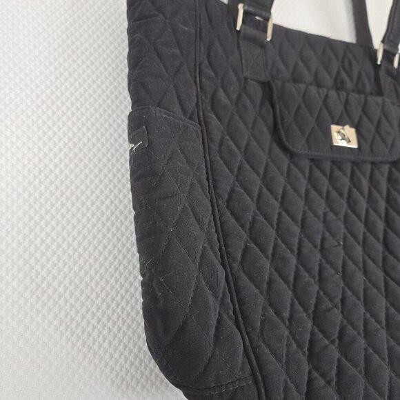 Vera Bradley Black Quilted Tote Bag With Turn Lock Closure Pockets - Picture 3 of 7